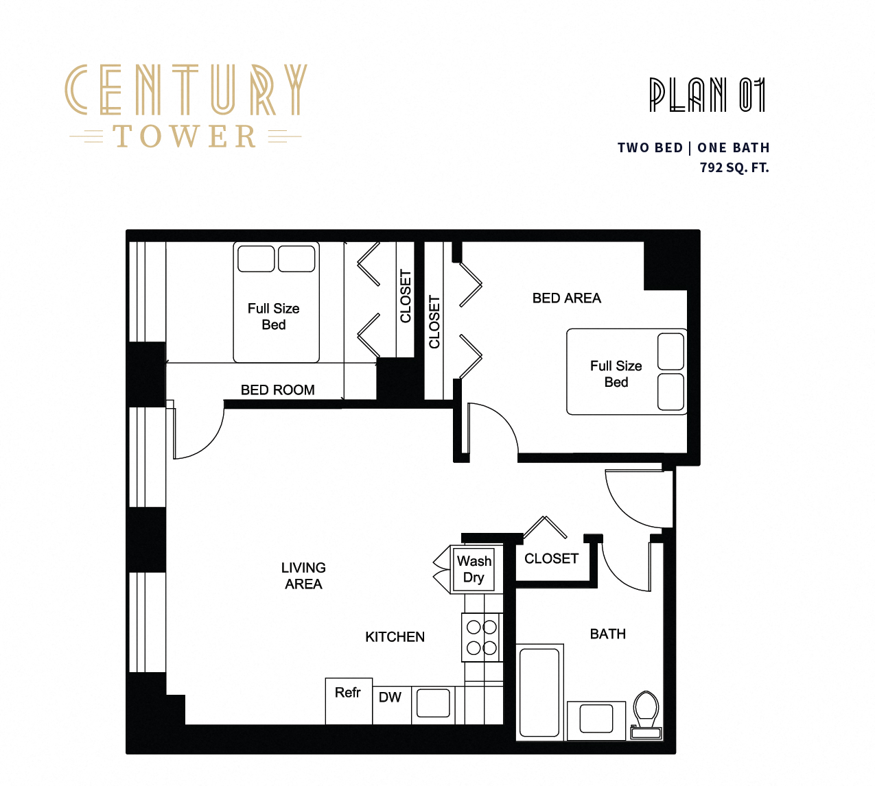 2 Bed 1 Bath 01 at Century Tower